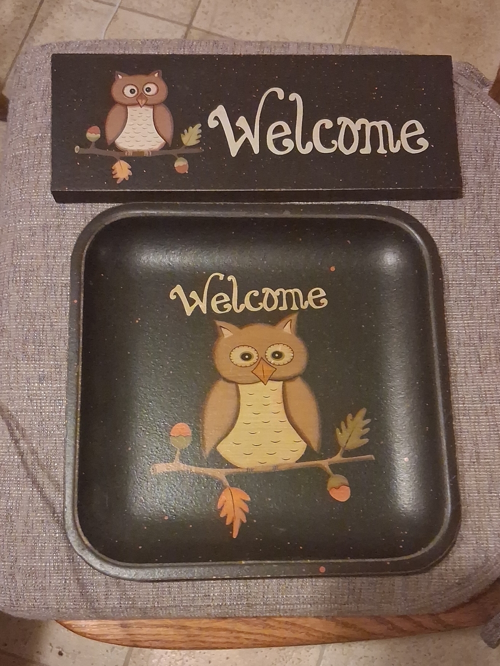 Owl Welcome Decorative Tray and Sign - Black